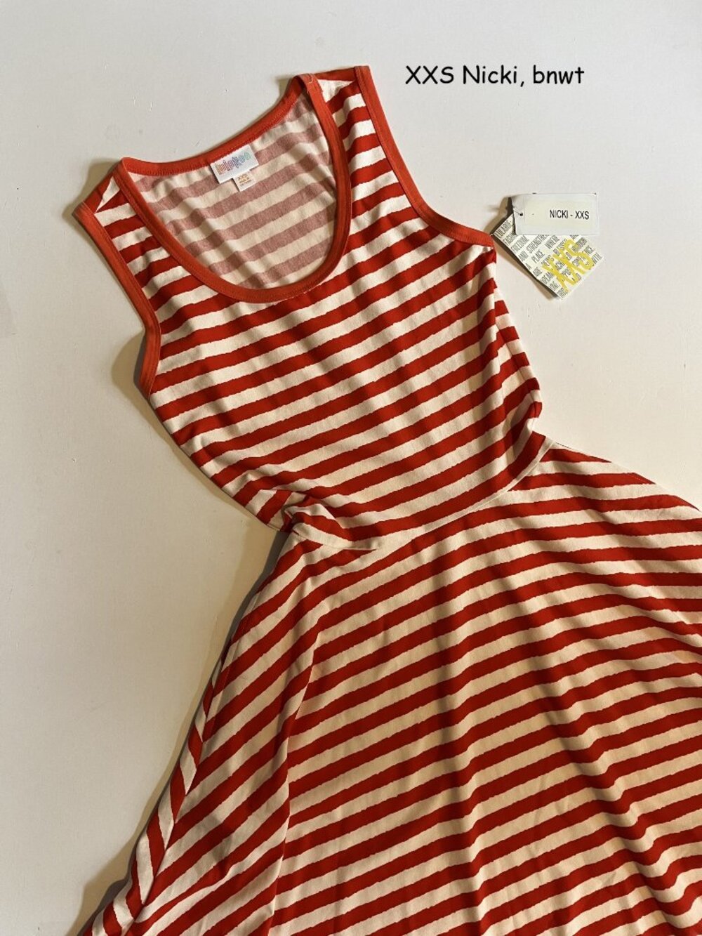 XXS Lularoe Nicki sleeveless tank dress, red and white stripes